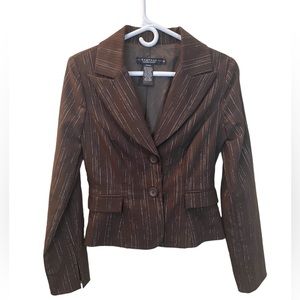 Brown & Silver Glitter Pinstriped Women’s Blazer with Double Button Size S NWOT